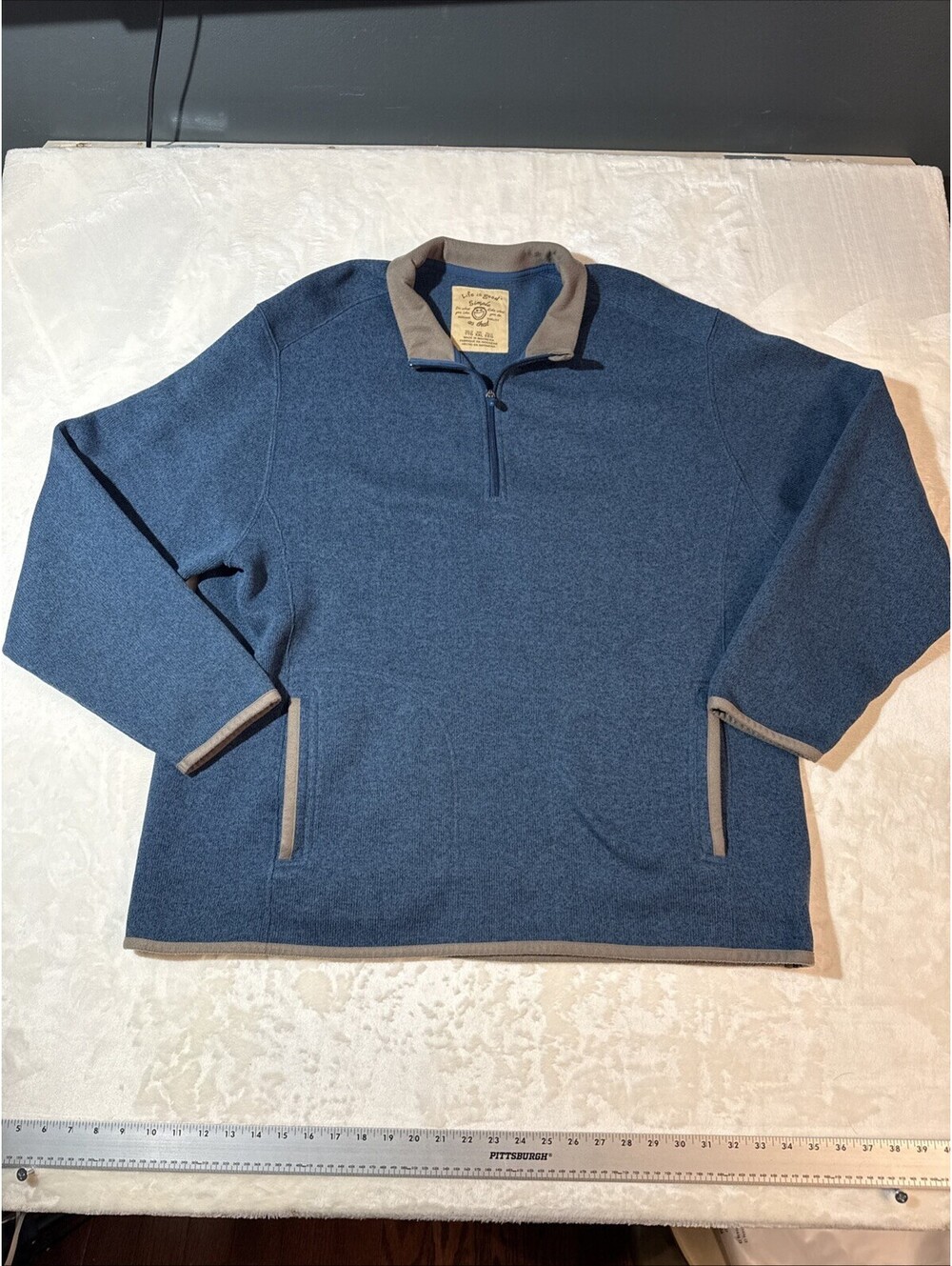 Life Is Good 1/4 Zip Sweatshirt Men's XXL Blue/Green Sweater
